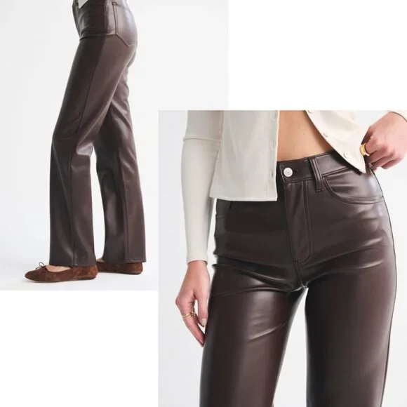 262. Abercrombie & Fitch Vegan Leather High-Rise PantsBrownSize 6S